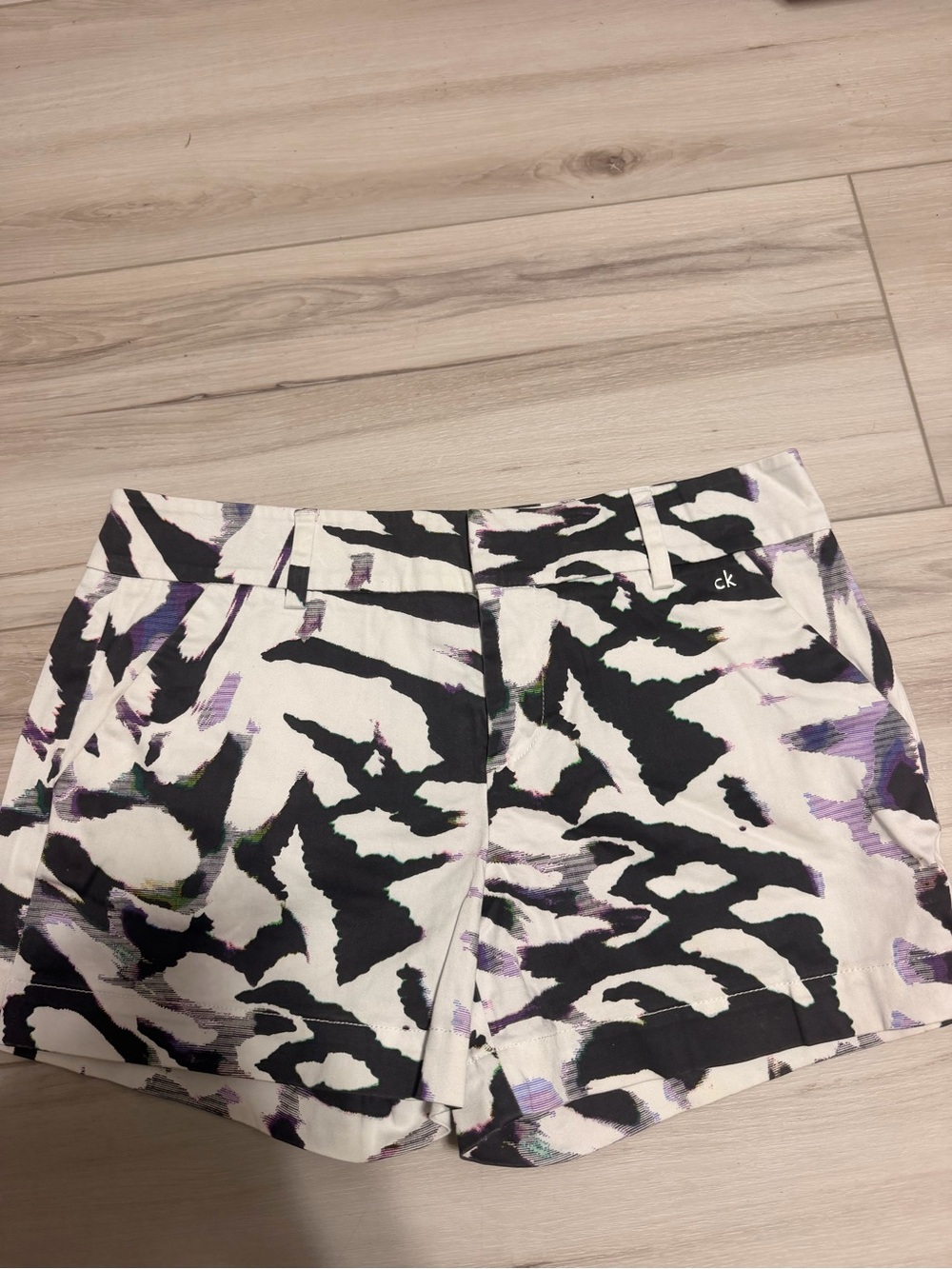 Calvin Klein Black, White & Purple Abstract Print Bermuda Shorts